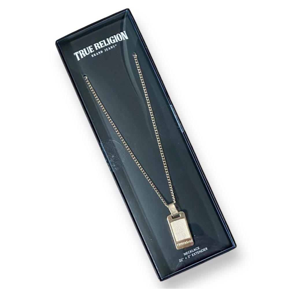 True Religion Dog Tag Gold Tone Necklace! - Picture 5 of 5